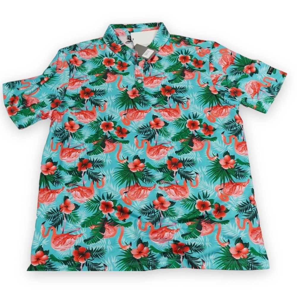 YATTA Golf Shirt Men's‎ 2XL Hawaiian Polo Pink Flamingo Tag XXL